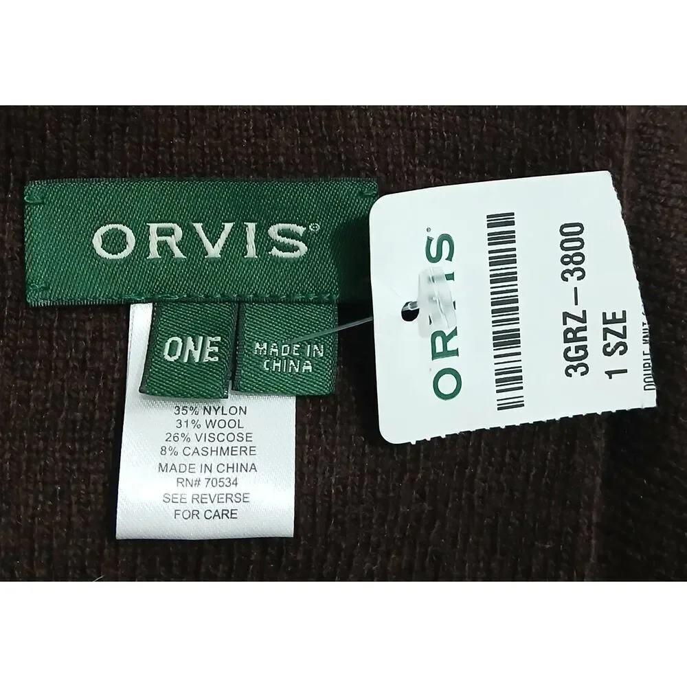 Orvis mens long wool cashmere cinnamon brown two tone color block scarf